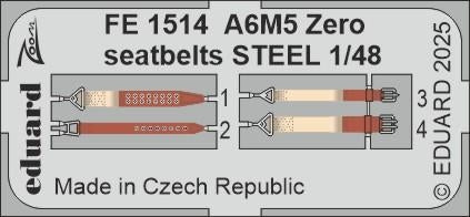 Ceintures de sécurité Eduard FE1514 A6M5 Zero, moules fins en acier, échelle 1/48