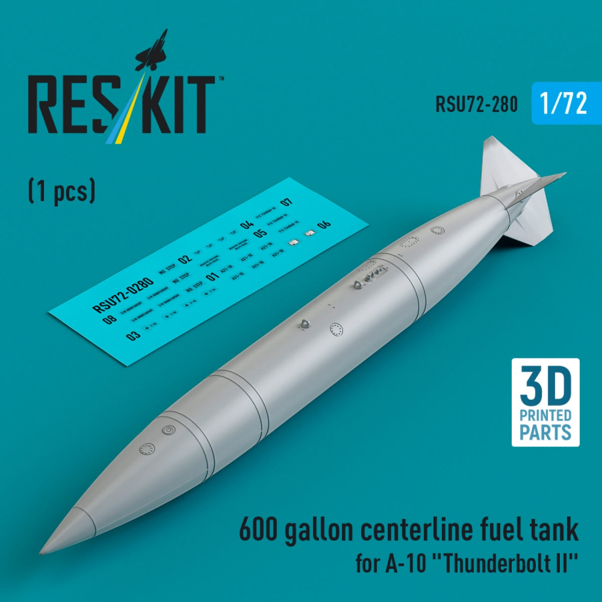 Réservoir de carburant central RESKIT RSU72-0280 de 600 gallons pour A-10 « Thunderbolt II » (1 pièce) (Impression 3D) 1/72