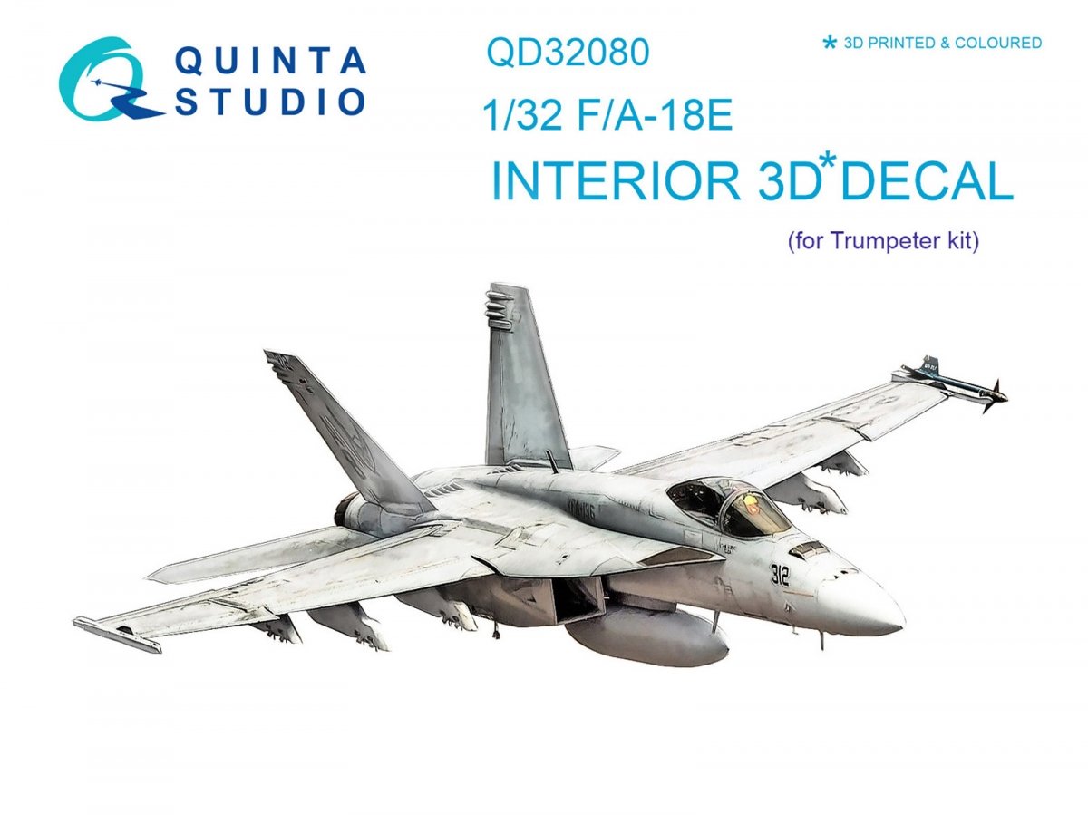 Quinta Studio QD32080 F/A-18E 3D-Printed &amp; colored Interior on decal paper (for Trumpeter kit) 1/32