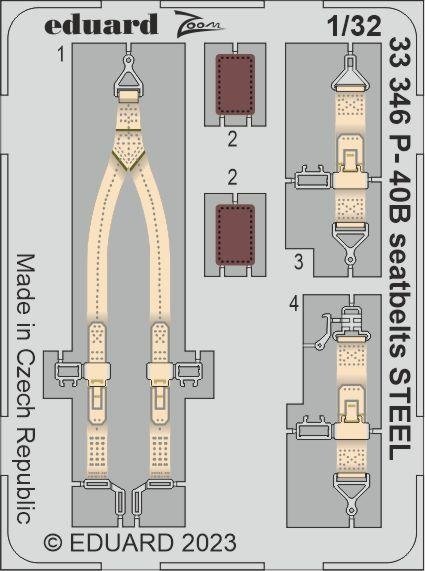 Ceintures de sécurité Eduard 33346 P-40B en acier, Great Wall Hobby, échelle 1/32
