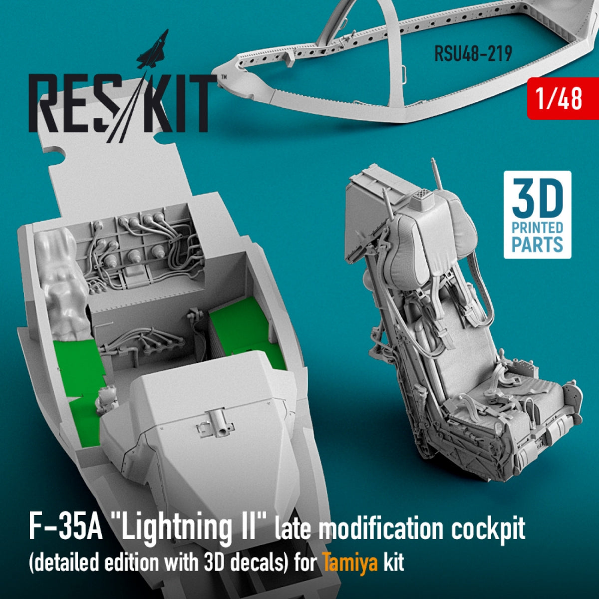 RESKIT RSU48-0219 COCKPIT F-35A « LIGHTNING II » (ÉDITION DÉTAILLÉE AVEC DÉCALCOMANIES 3D) POUR MAQUETTE TAMIYA (IMPRIMÉE EN 3D) 1/48 – image 3