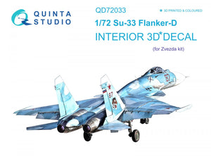 Quinta Studio QD72033 Su-33 Intérieur imprimé et coloré en 3D sur papier décalque (Zvezda) 1/72