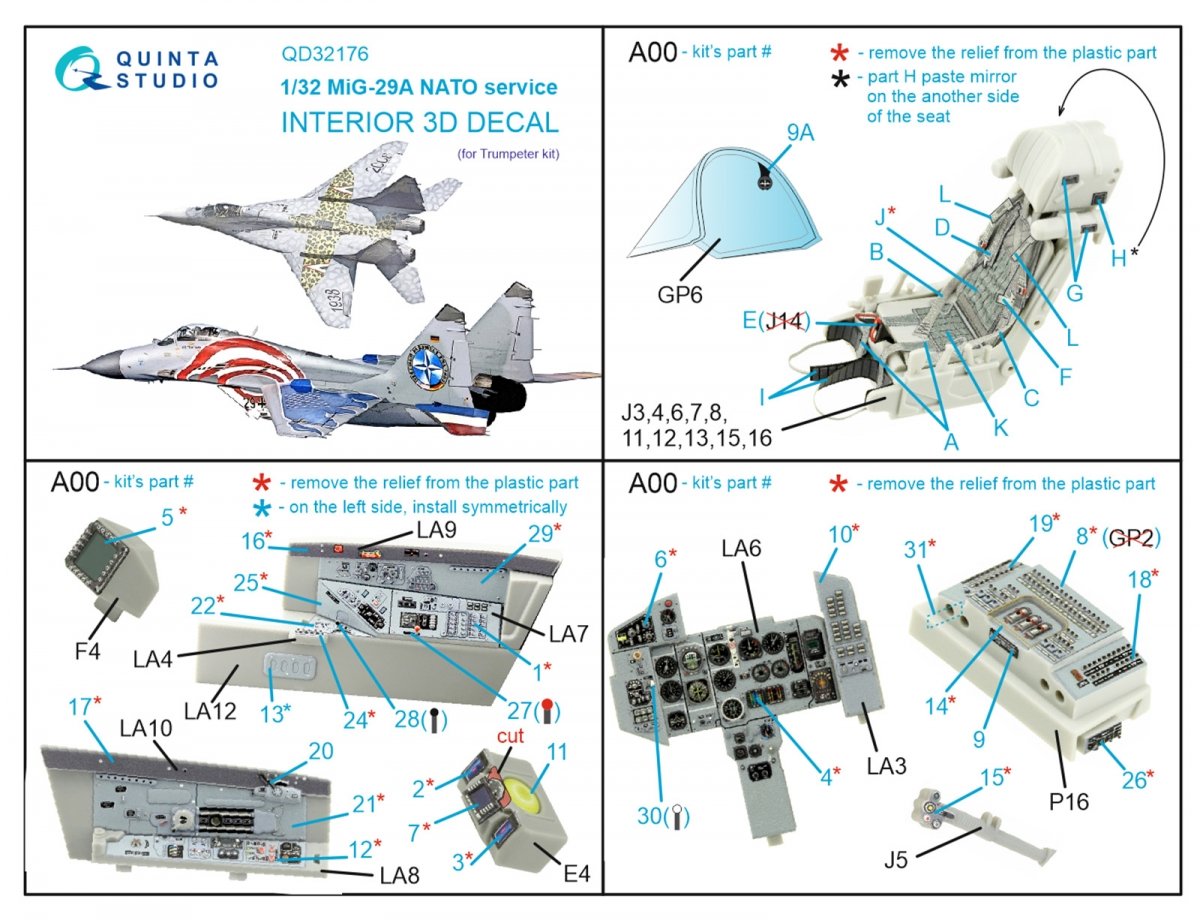 Quinta Studio QD32176 MiG-29A NATO service 3D-Printed &amp;amp; coloured Interior on decal paper (Trumpeter) 1/32 – Bild 8