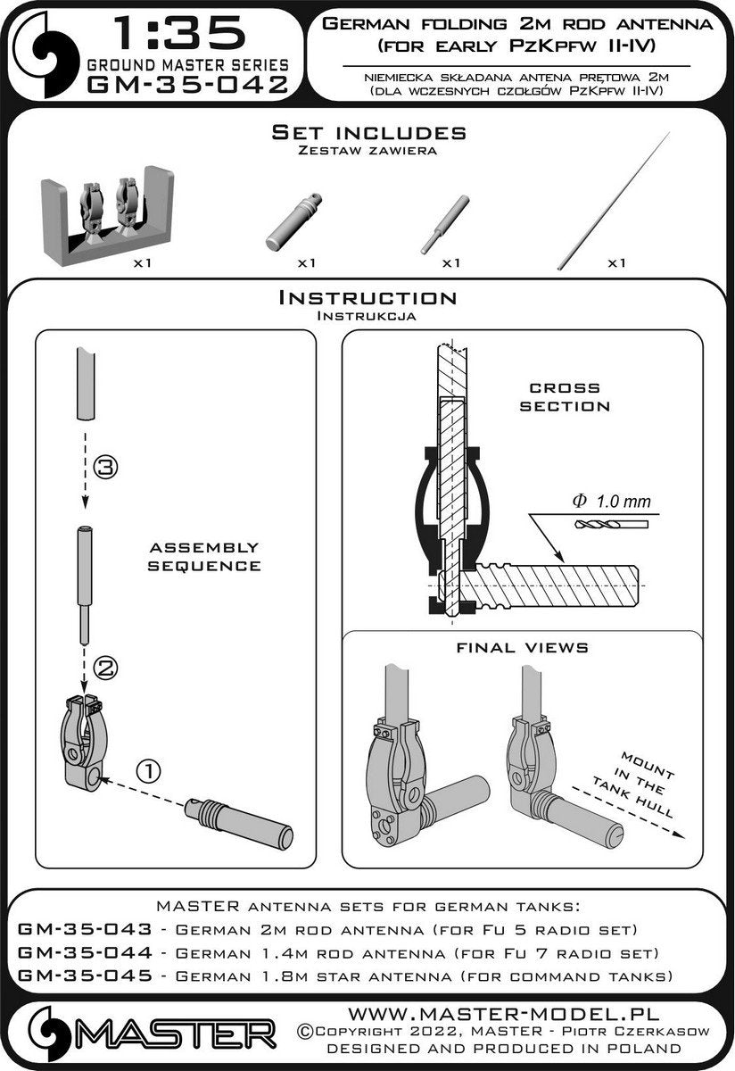 Master GM-35-042 German WWII folding 2m rod antenna (for early PzKpfw II-IV) (1pcs) 1/35 – Bild 7
