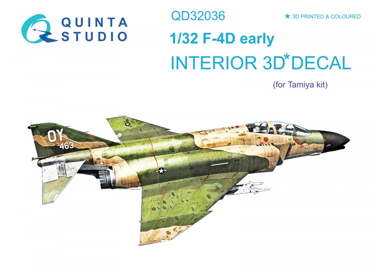 Quinta Studio QD32036 F-4D 3D-Printed &amp; colored Interior on decal paper (Tamiya) 1/32