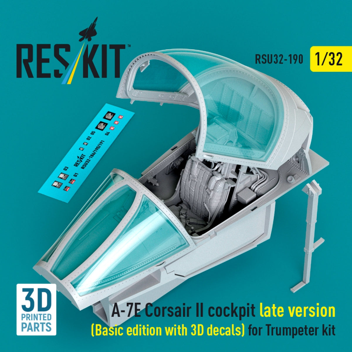 RESKIT RSU32-0190 A-7E Corsair II late cockpit (Basic edition with 3D decals) for Trumpeter kit (3D Printed) 1/32