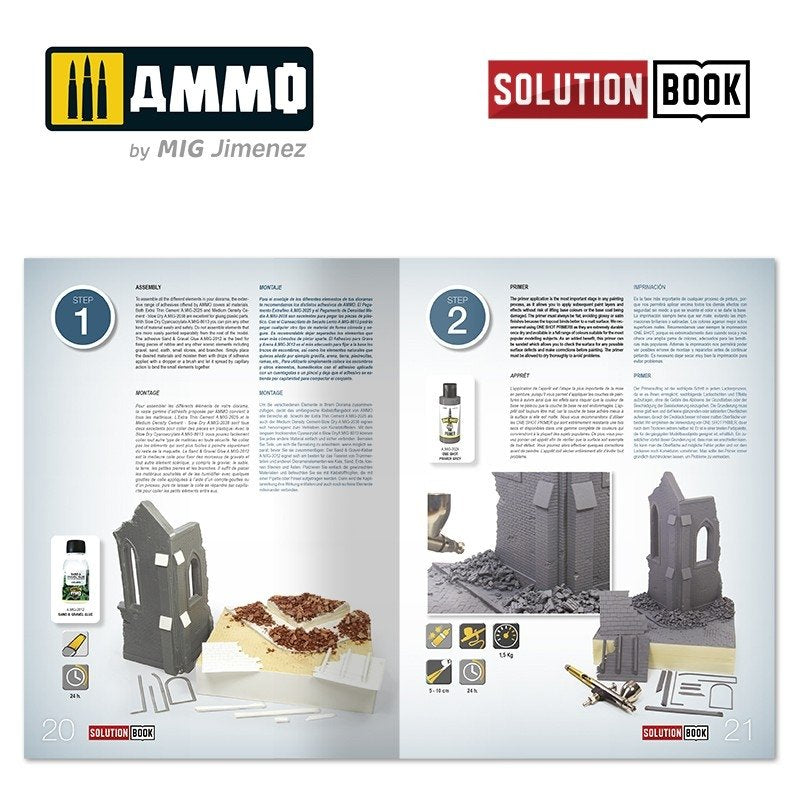 AMMO of Mig Jimenez 6510 How to Paint Brick Buildings. Colors &amp;amp; Weathering System Solution Book (Multilingual) – Bild 2