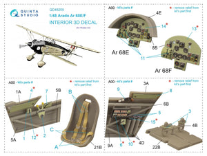 Quinta Studio QD48209 Arado Ar 68 E/F 3D-Printed &amp;amp; coloured Interior on decal paper (Roden) 1/48 – immagine 10
