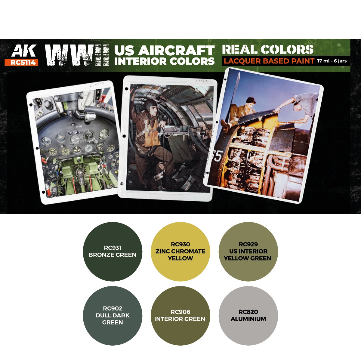 AK Interactive RCS114 WWII US Aircraft Interior Colors 6x17ml – imagen 2