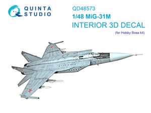 Quinta Studio QD48573 MiG-31M 3D-Printed &amp;amp; colored Interior on decal paper (Hobby Boss) 1/48