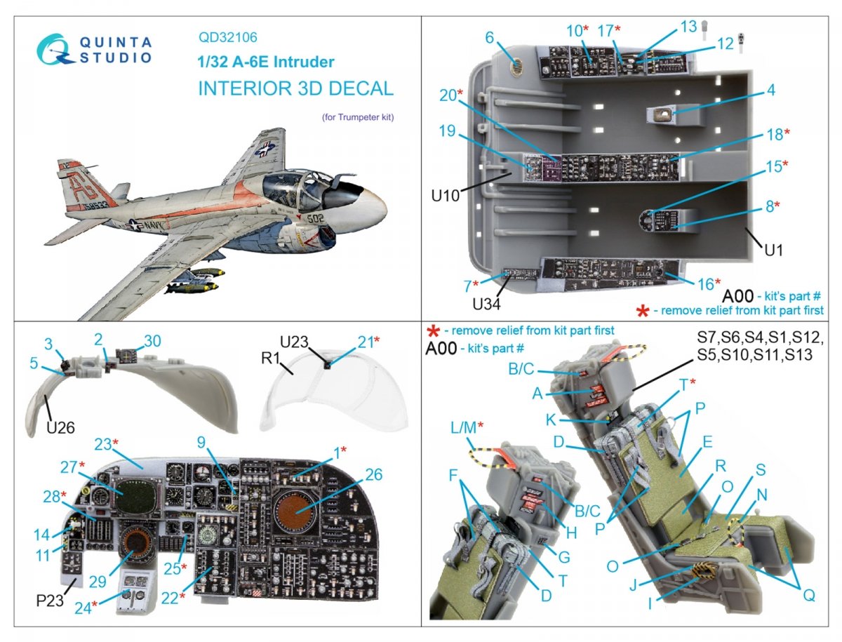 Intérieur imprimé en 3D et coloré sur papier décalcomanie Quinta Studio QD32106 A-6E Intruder (Trumpeter) 1/32 – image 7