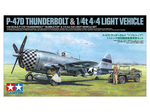 Tamiya 25214 P-47D Republic P-47D Thunderbolt &amp;quot;Bubbletop&amp;quot; &amp;amp; 1/4 ton 4x4 Light Vehicle Set 1/48 – immagine 2