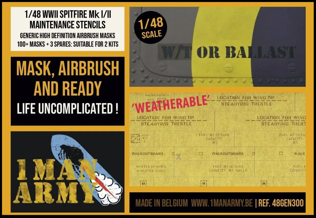 Pochoirs d&amp;#39;entretien pour Spitfire Mk I/II 1 Man Army 48GEN300, échelle 1/48