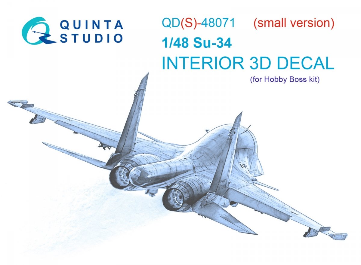 Quinta Studio QDS-48071 Su-34 3D-Printed &amp; colored Interior on decal paper (HobbyBoss) (small version) 1/48
