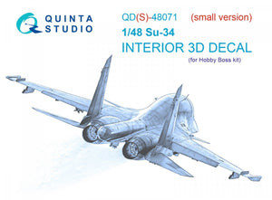 Quinta Studio QDS-48071 Su-34 3D-Printed &amp;amp; coloured Interior on decal paper (HobbyBoss) (small version) 1/48