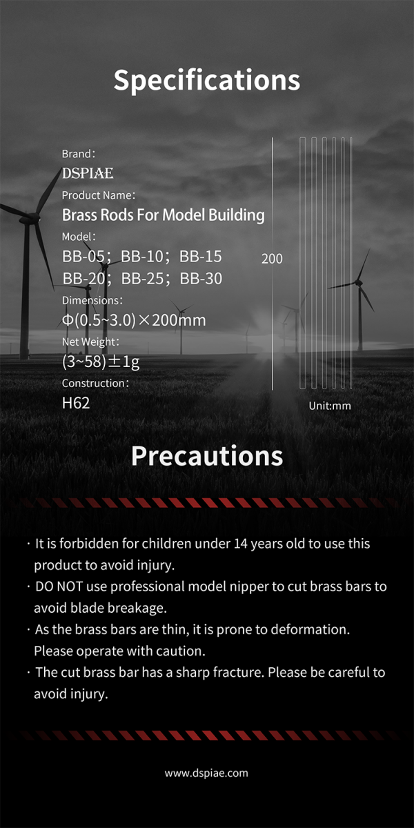 DSPIAE BB-1.0 Brass Rods For Model Building 1.0mm (8 PCS) / pręty miedziane – Bild 7