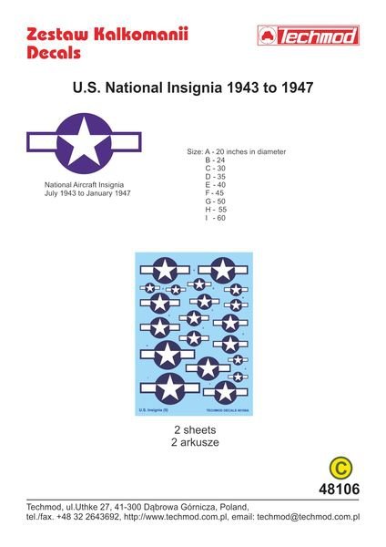 Techmod 48106 Insigne national américain de 1943 (1/48)