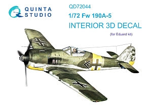 Quinta Studio QD72044 Fw 190A-5 3D-Printed &amp; colored Interior on decal paper (Eduard) 1/72