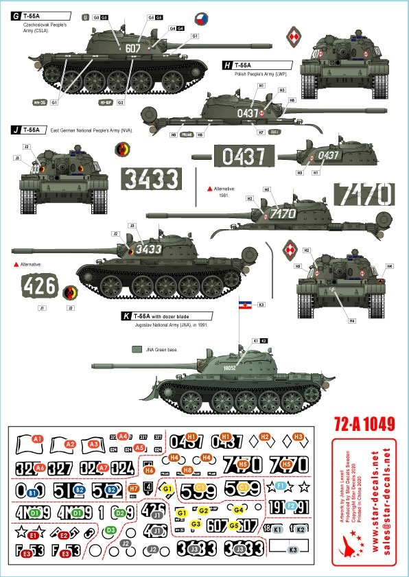 Star Decals 72-A1049 T-55A Cold War. Soviet (Army and Naval Infantry), Poland, Hungary, Jugoslavia, Czechoslovakia, Germany-DDR and Romania. 1/72 – Bild 2