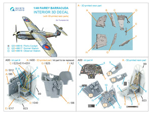 Quinta Studio QD+48616 Fairey Barracuda Pilot's Cockpit 3D-Printed &amp; coloured Interior on decal paper (Trumpeter) (with 3D-printed resin parts) 1/48