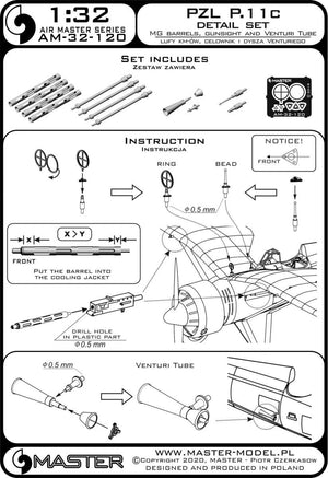 Master AM-32-120 PZL P.11c - kit de détails - canons, organes de visée et tuyère Venturi pour fusil wz. 33 (pour modèle IBG) 1/32 – image 7