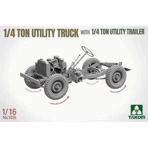 Takom 1026 US WWII Willys 1/4 Ton Utility Truck with 1/4 Ton Utility Trailer 1/16