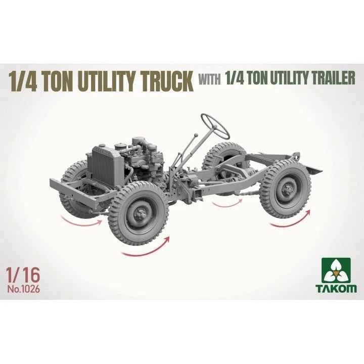 Takom 1026 US WWII Willys 1/4 Ton Utility Truck with 1/4 Ton Utility Trailer 1/16