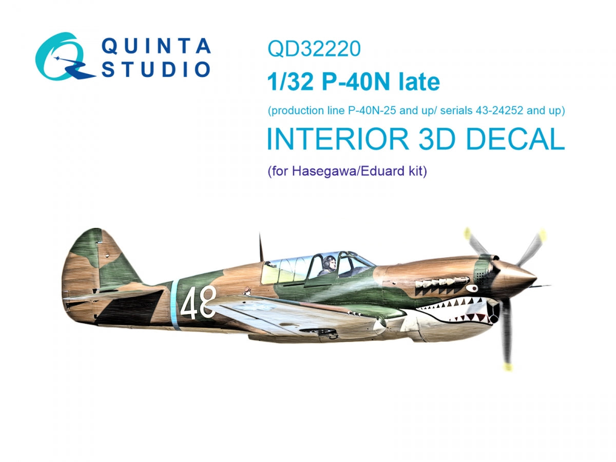 Intérieur coloré imprimé en 3D sur papier décalcomanie Quinta Studio QD32220 P-40N tardif (Hasegawa/Eduard) 1/32
