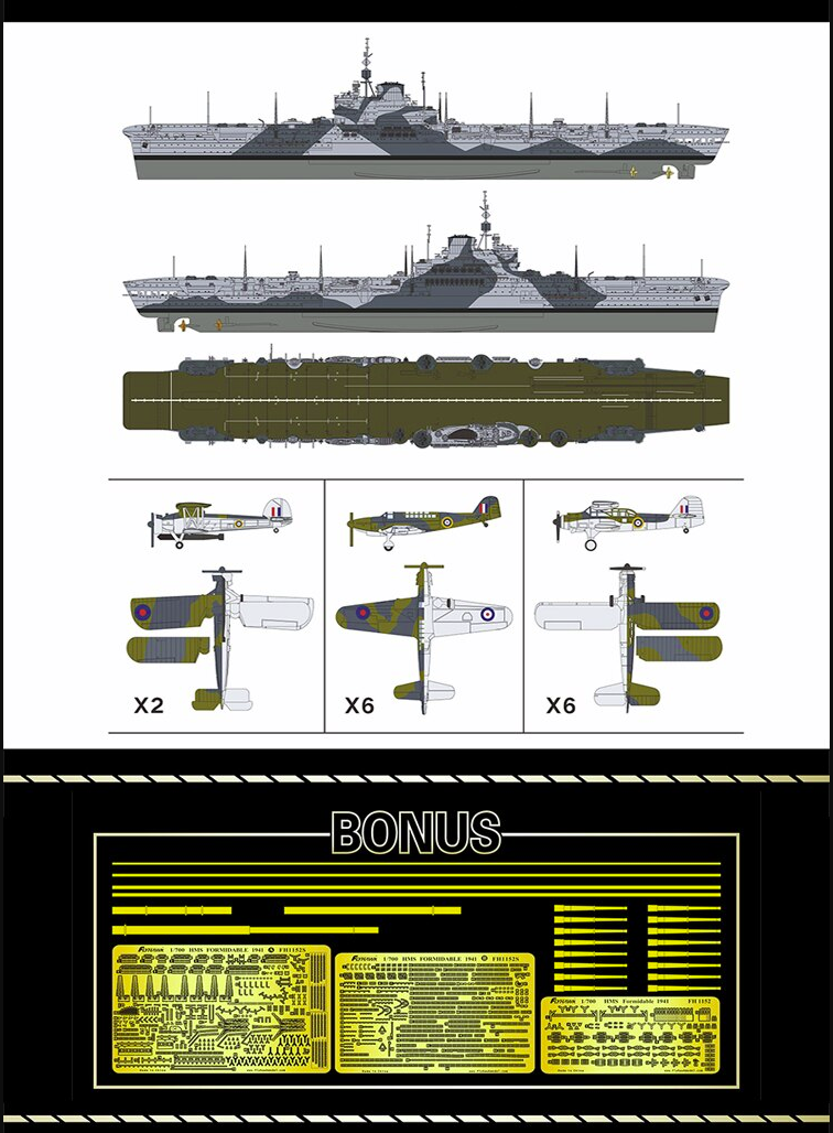 FlyHawk Model FH1152S-SET HMS Formidable 1941 Deluxe Edition SET 1/700 – zdjęcie 5