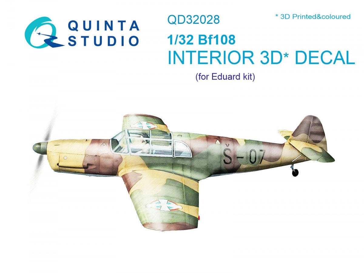 Quinta Studio QD32028 Bf 108 3D-Printed &amp;amp; coloured Interior on decal paper (for Eduard kit) 1/32