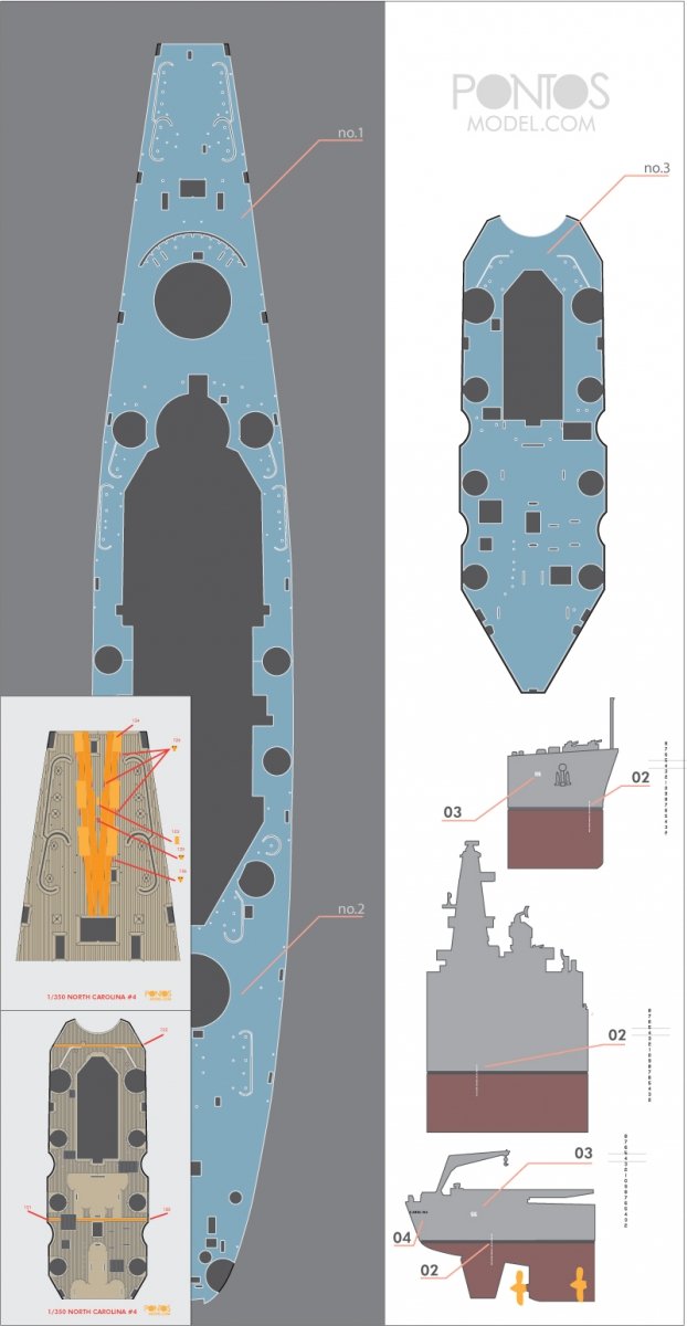 Pontos 35024WD1 USS BB-55 North Carolina Wooden Deck set 1/350 – Bild 4