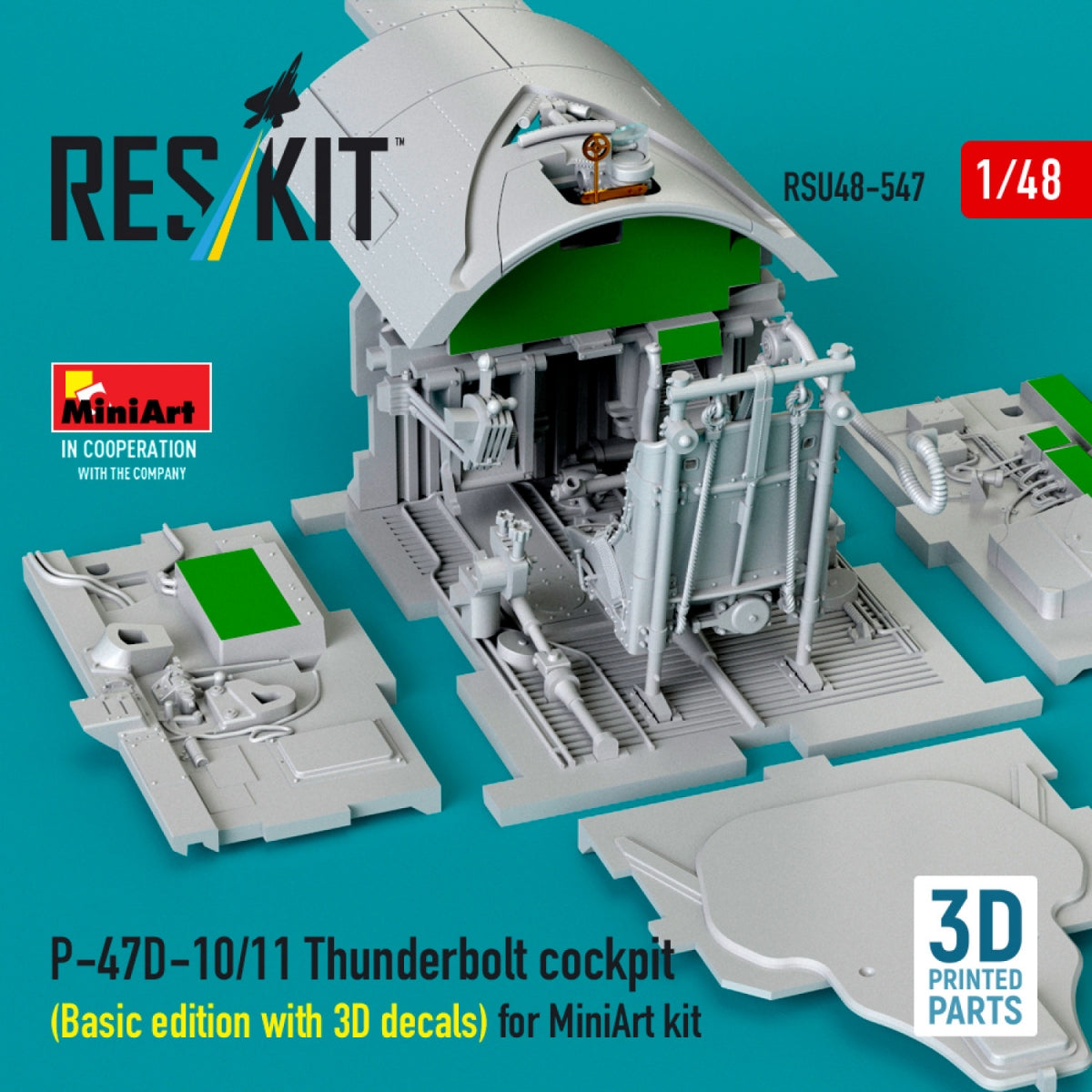 RESKIT RSU48-0547 P-47D-10/11 Thunderbolt cockpit (Basic edition with 3D decals) for MiniArt kit (3D Printed) 1/48
