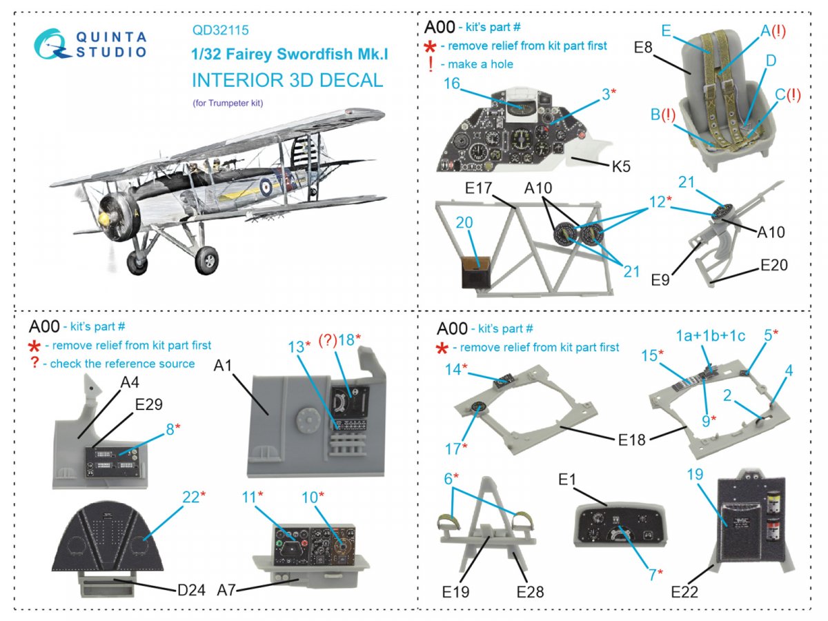 Intérieur imprimé en 3D et coloré sur papier décalcomanie Quinta Studio QD32115 Fairey Swordfish Mk.I (Trumpeter) 1/32  – image 2
