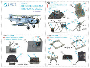 Quinta Studio QD32117 Fairey Swordfish Mk.II 3D-Printed &amp;amp; coloured Interior on decal paper (Trumpeter) 1/32 – imagen 2