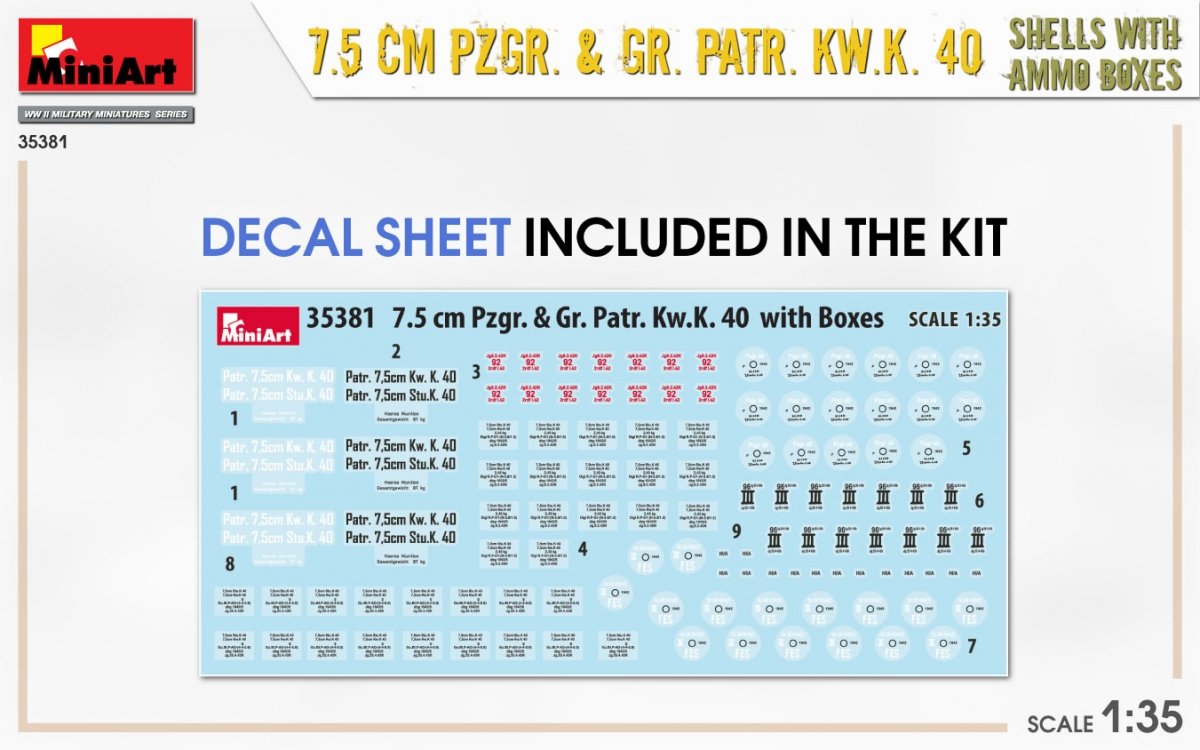 MiniArt 35381 7.5cm PzGr. &amp;amp; Gr. KwK 40 Shells w/ Ammo Boxes 1/35 – zdjęcie 3