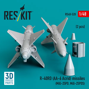 RESKIT RS48-0528 R-40RD (AA-6 &amp;quot;Acrid&amp;quot;) missiles (2 pcs) (3D printed) 1/48 – immagine 2