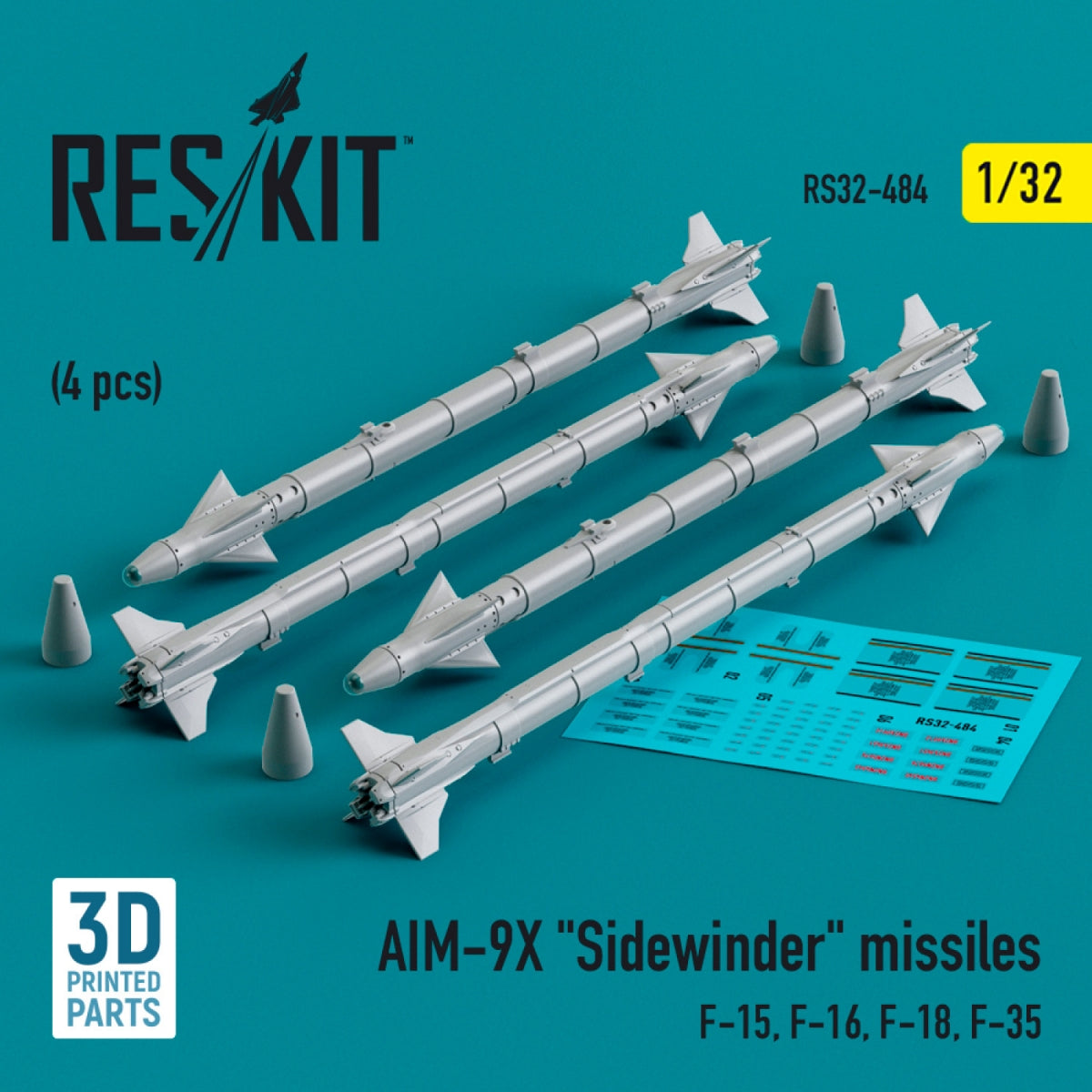 RESKIT RS32-0484 AIM-9X &amp;quot;Sidewinder&amp;quot; missiles (4 pcs) (3D Printed) 1/32
