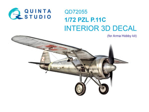 Quinta Studio QD72055 PZL P.11С 3D-Printed &amp;amp; coloured Interior on decal paper (Arma Hobby) 1/72