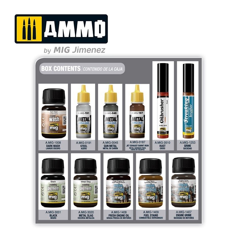 MUNITIONS du Mig Jimenez 7804 SUPER PACK. INTEMPÉRIES POUR MOTEURS. EFFETS POUR MOTEURS – image 2