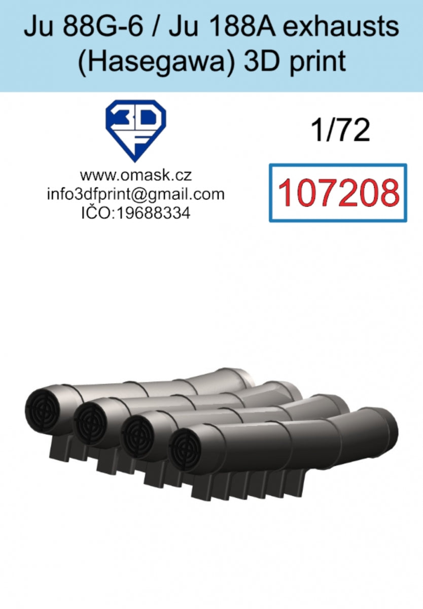 Omask 107208 Ju 88G-6 / Ju 188A exhausts (Hasegawa) 3D print 1/72