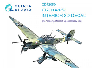 Quinta Studio QD72059 Ju 87 D/G 3D-Printed &amp;amp; coloured Interior on decal paper (Academy/Special Hobby) 1/72
