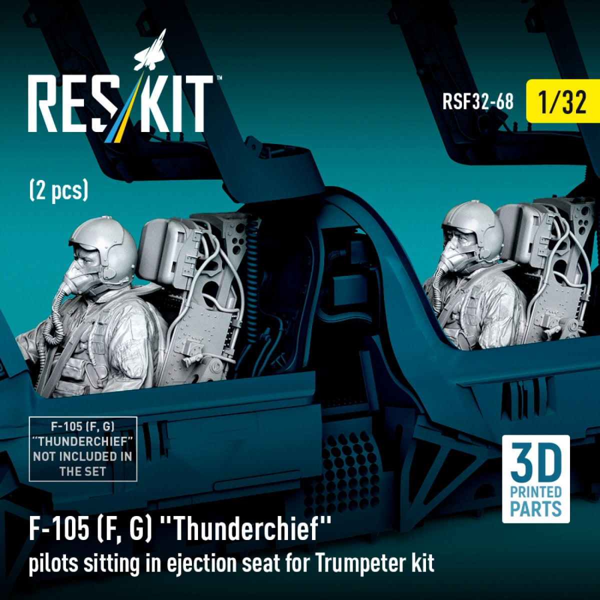 RESKIT RSF32-0068 F-105F/G "Thunderchief" pilots sitting in ejection seat for Trumpeter kit (2 pcs) (3D Printed) 1/32