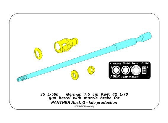 Aber 35L-056N German 7,5cm KwK42L/70 gun barrel with muzzle brake for Panther Ausf. G Late production 1/35 – imagen 2
