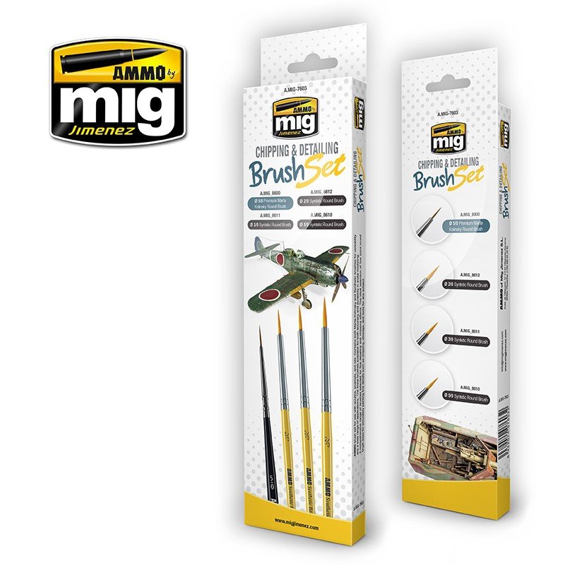 AMMO of Mig Jimenez 7603 Chipping & Detailing Brush Set