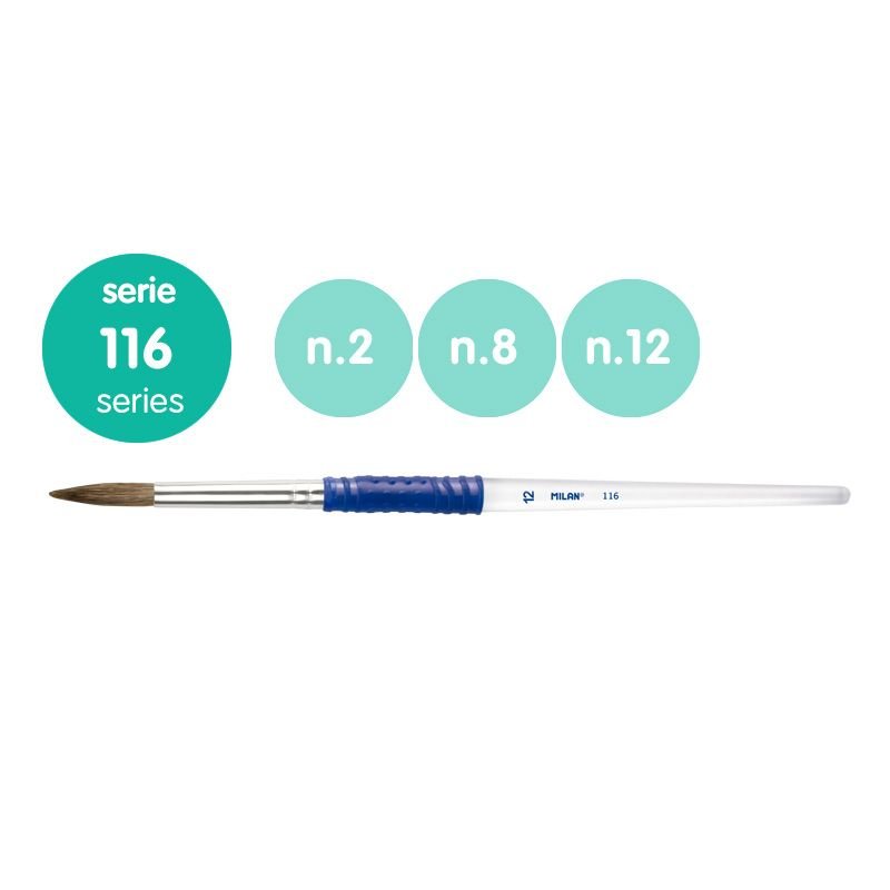 Milan 10463 Blister pack 3 round brushes (goat &amp;amp; synthetic hair) ergo plastic handle 116 series no 2, 8 and 12 – Bild 2