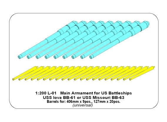 Aber 200L-01 Main Armament for US battleship Iova or Missouri 406mm x9, 127mm x20 1/200 – Bild 7