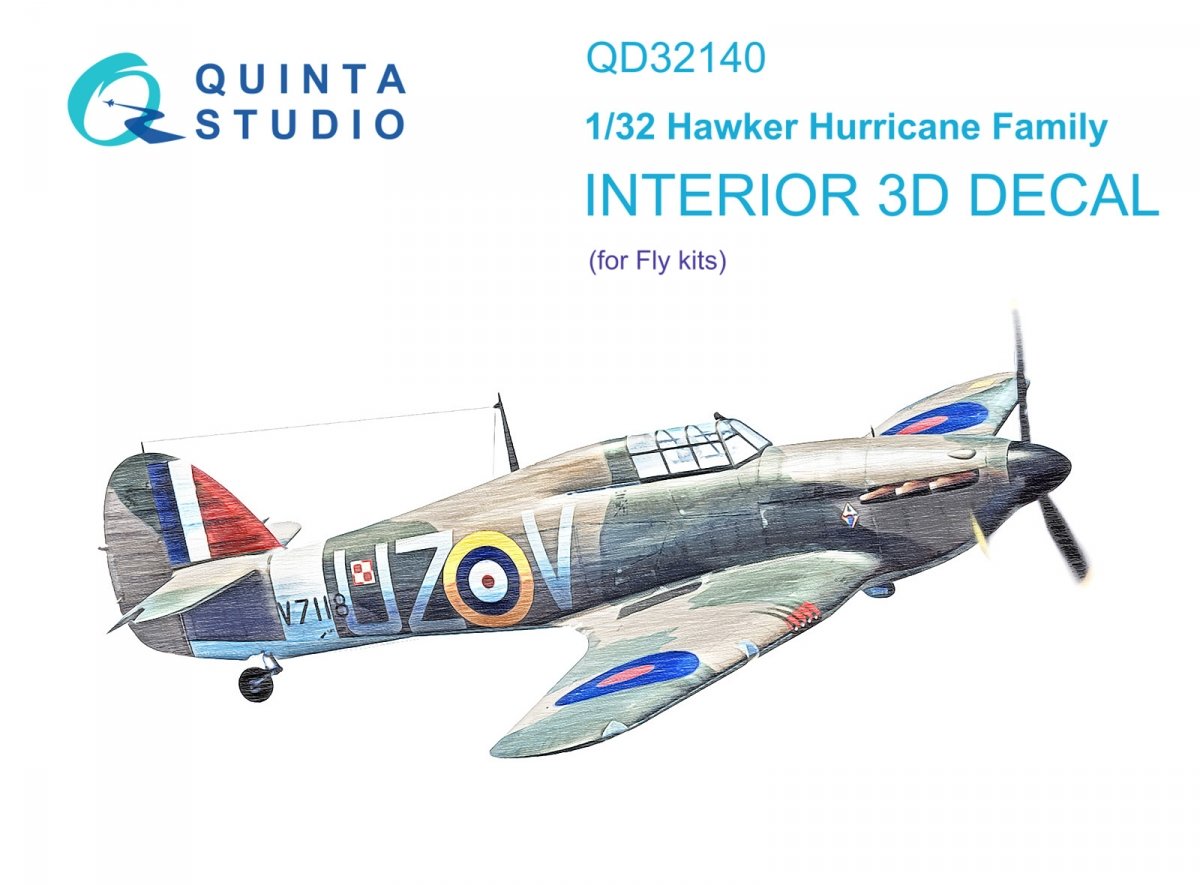 Quinta Studio QD32140 Hawker Hurricane Family 3D-Printed &amp;amp; coloured Interior on decal paper (Fly) 1/32