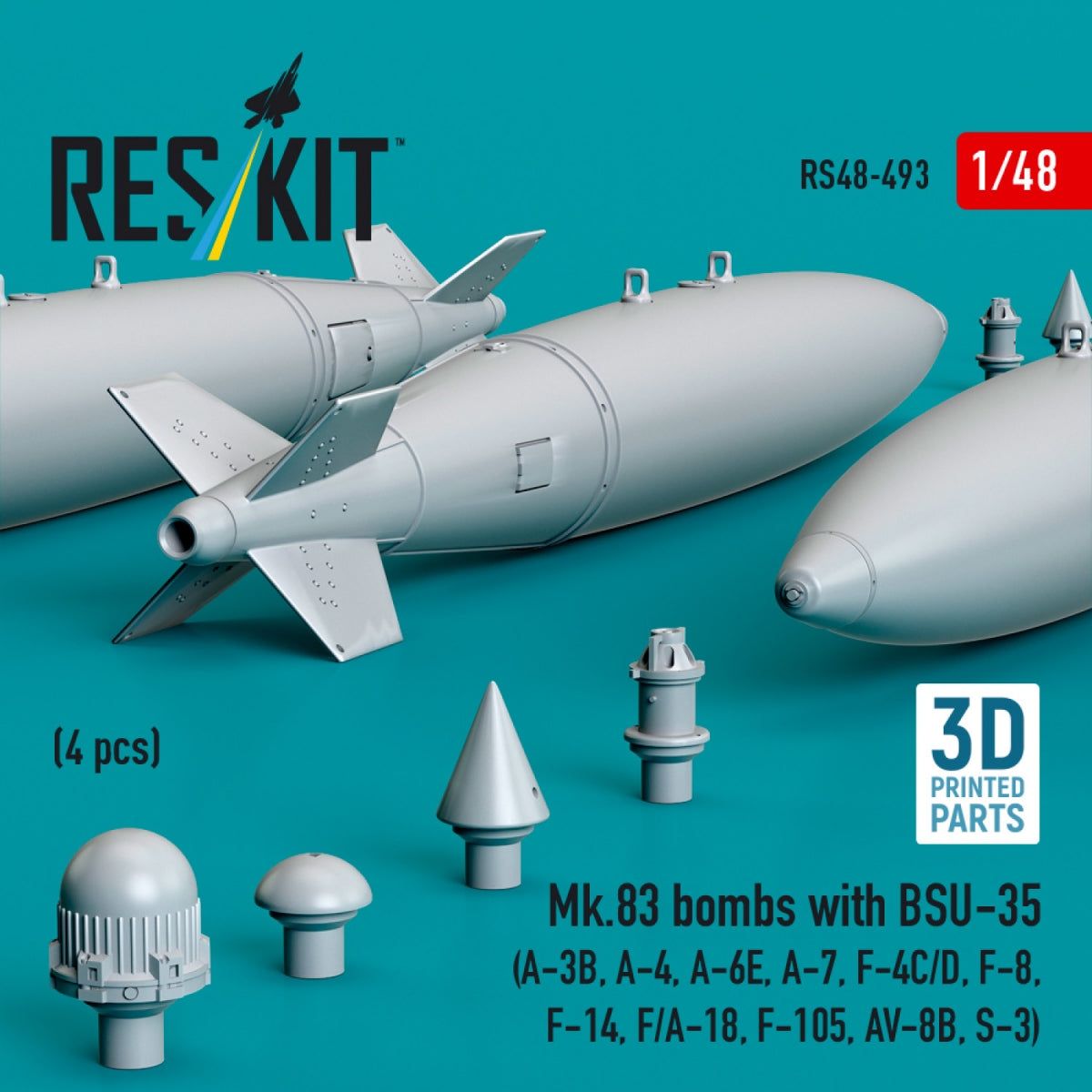 RESKIT RS48-0493 Mk.83 bombs with BSU-35 (4 pcs) (3D printed) 1/48 – immagine 2
