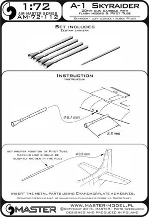 Master AM-72-112 A-1 Skyraider - 20mm cannon barrels with flash hiders and Pitot Tube 1/72 – immagine 3