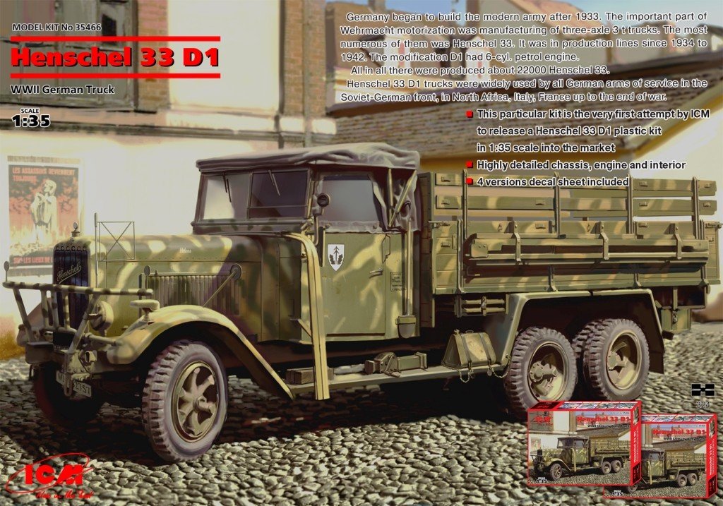 ICM 35466 Henschel 33D1, camion de l&amp;#39;armée allemande de la Seconde Guerre mondiale (1/35)